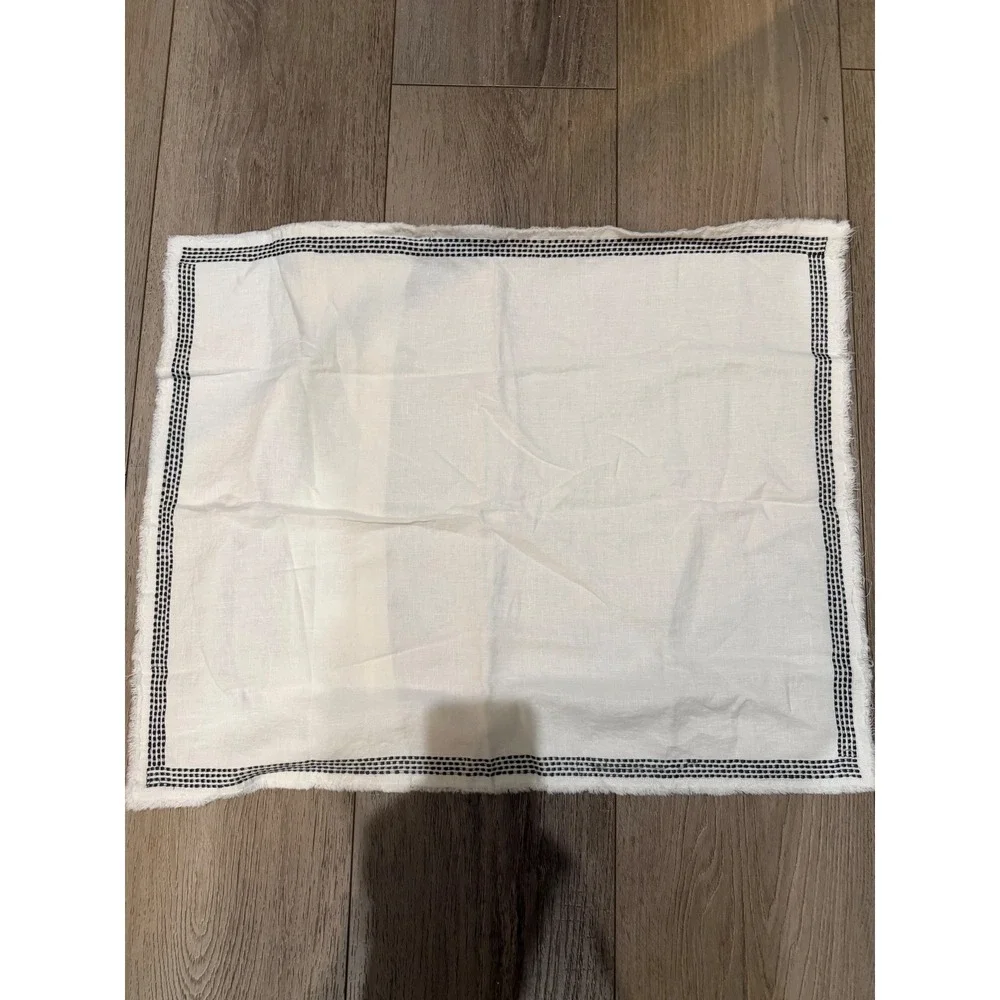 Pottery Barn Belgian Flax Linen Pick-Stitch Stndrd Sham White Black Frayed Edge